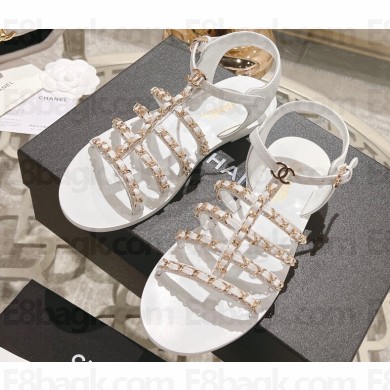 Chanel Lambskin CC Logo Chain Sandals White 2024