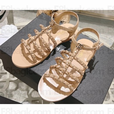 Chanel Lambskin CC Logo Chain Sandals Beige 2024