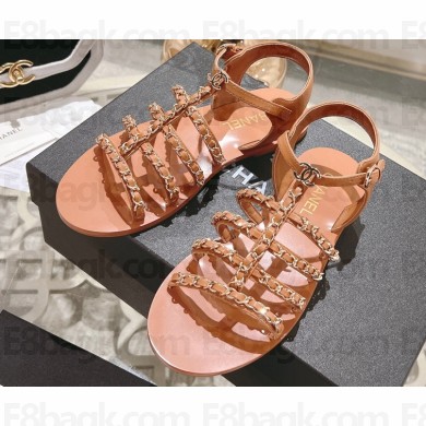 Chanel Lambskin CC Logo Chain Sandals Lobster Pink 2024