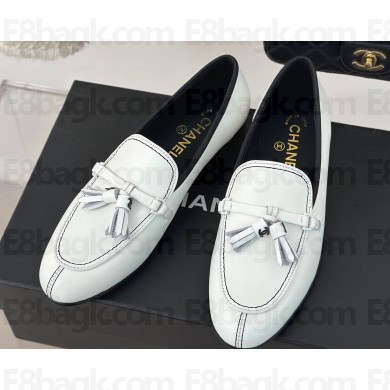 Chanel Calfskin Moccasins with Fringe White 2024