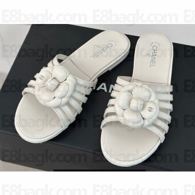 Chanel Lambskin tubular Mules with Camellia White 2024