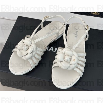 Chanel Lambskin tubular Sandals with Camellia White 2024
