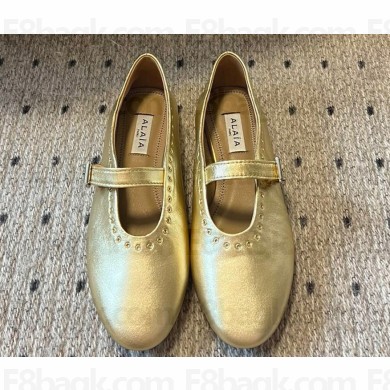Alaia Strap ballet flats in Leather Gold 2024