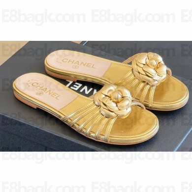 Chanel Lambskin tubular Mules with Camellia Gold 2024