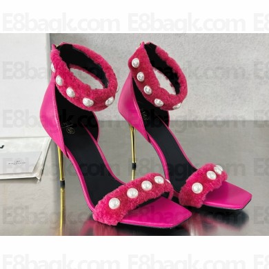 Balamin Heel 9.5cm Uma Shearling and Pearl Sandals Fuchsia 2024