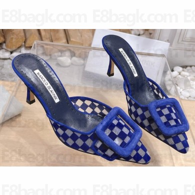 Manolo Blahnik Heel 7cm MAYSALEBI Mesh Checkered Mules Blue