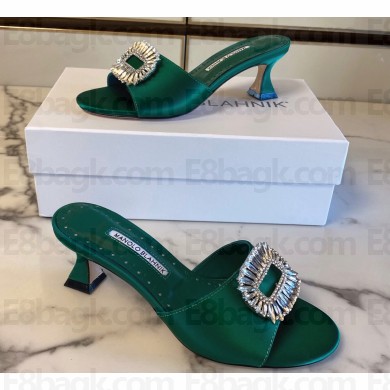 Manolo Blahnik Heel 5.5cm Satin Embellished Laalita Mules Green