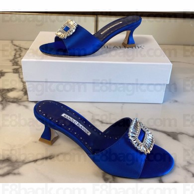 Manolo Blahnik Heel 5.5cm Satin Embellished Laalita Mules Blue