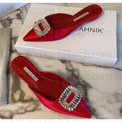 Manolo Blahnik Heel 1.5cm Satin Embellished Sigulona Flat Mules Red