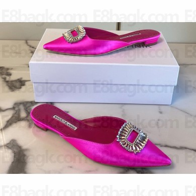 Manolo Blahnik Heel 1.5cm Satin Embellished Sigulona Flat Mules Fuchsia