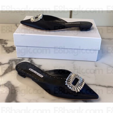 Manolo Blahnik Heel 1.5cm Satin Embellished Sigulona Flat Mules Black
