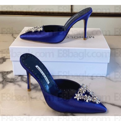 Manolo Blahnik Heel 9.5cm Satin Namutri Mules Blue