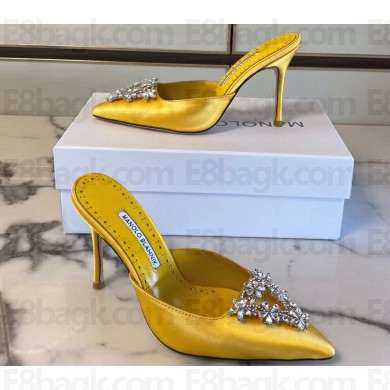 Manolo Blahnik Heel 9.5cm Satin Namutri Mules Yellow