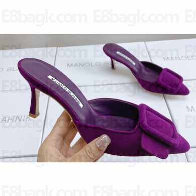 Manolo Blahnik Heel 7cm MAYSALE Suede Buckle Mules Dark Purple