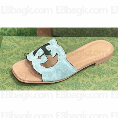 Gucci Women's Interlocking G cut-out Slide sandals 694451 Pale green and light brown suede 2024
