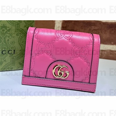 Gucci GG Matelassé card case Wallet 723786 in Pink leather