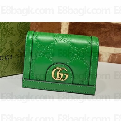 Gucci GG Matelassé card case Wallet 723786 in Green leather