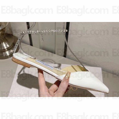 Jimmy Choo point-toe flats Patent Leather White with Crystal Embellishment 2024