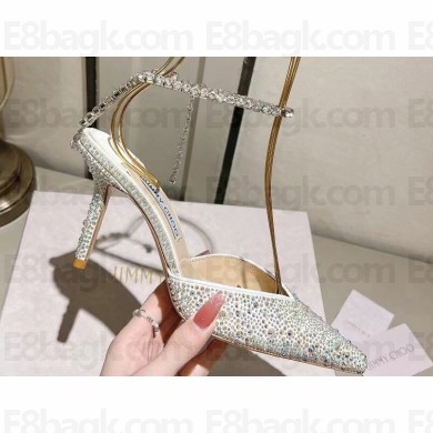 Jimmy Choo Heel 8.5cm Saeda 85 Pumps Crystals White/Multicolor with Crystal Embellishment 2024