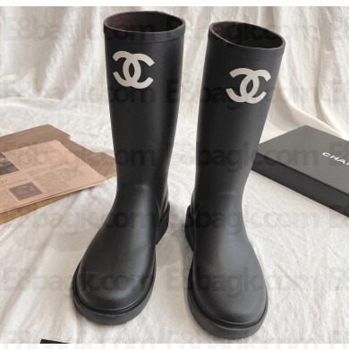 Cheap Sale Chanel CC Logo Rubber Rain Boots Black