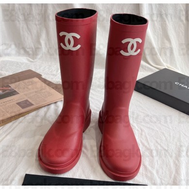Cheap Sale Chanel CC Logo Rubber Rain Boots Red