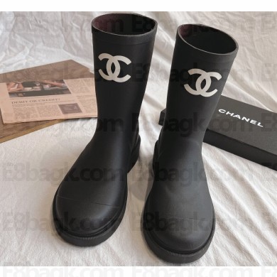 Cheap Sale Chanel CC Logo Rubber Rain Ankle Boots Black