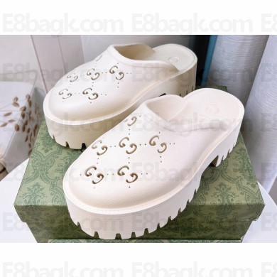 Cheap Sale Gucci perforated GG rubber platform slip-on sandals White