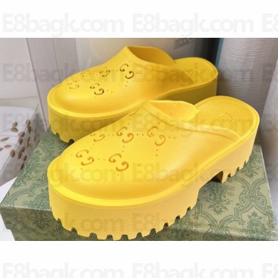 Cheap Sale Gucci perforated GG rubber platform slip-on sandals Yellow