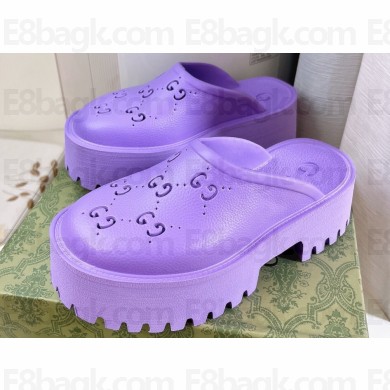 Cheap Sale Gucci perforated GG rubber platform slip-on sandals Purple