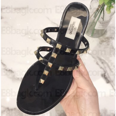 Cheap Sale Valentino Rubber Rockstud Thong Flat Sandals Black