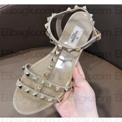 Cheap Sale Valentino Rubber Rockstud Flat Sandals Nude