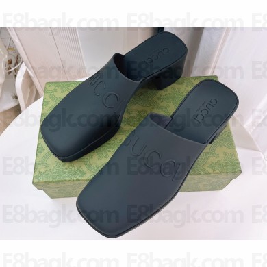 Cheap Sale Gucci Heel 5.5cm Platform 2.5cm Embossed Logo Rubber Mules Black