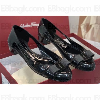 Cheap Sale Ferragamo rubber Jelly ballet flats Black with Vara Bow