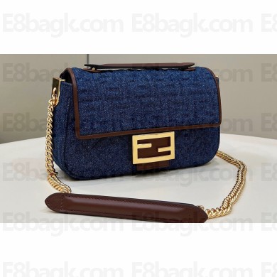 Fendi Medium Baguette Chain Midi FF bag Denim Blue