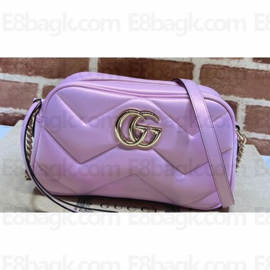 Gucci GG Marmont Small shoulder Camera Bag 447632 iridescent quilted chevron leather Pink