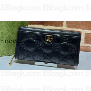 Gucci GG Matelassé zip-around wallet 723784 in Black leather