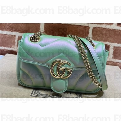 Gucci GG Marmont mini shoulder bag 446744 iridescent quilted chevron leather Green