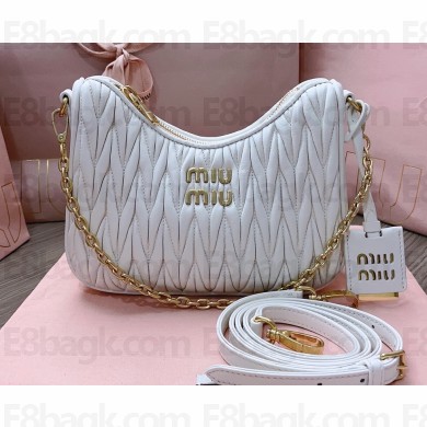 Miu Miu Matelassé nappa leather shoulder bag with Chain 5BH211 White