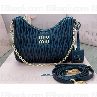 Miu Miu Matelassé nappa leather shoulder bag with Chain 5BH211 Black