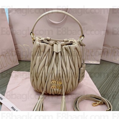 Miu Miu Matelassé nappa leather Bucket Bag 5BE085 Nude