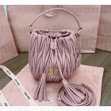 Miu Miu Matelassé nappa leather Bucket Bag 5BE085 Pink