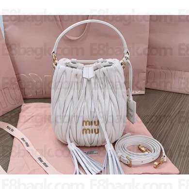 Miu Miu Matelassé nappa leather Bucket Bag 5BE085 White
