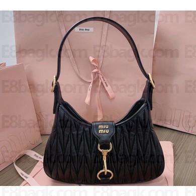Miu Miu Matelassé nappa leather Hobo bag 5BC157 Black