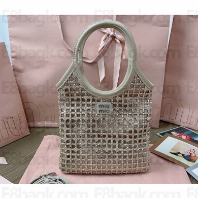 Miu Miu Satin handbag with synthetic crystals 5BA281 Beige 2024