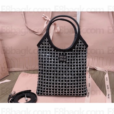 Miu Miu Satin handbag with synthetic crystals 5BA281 Black 2024