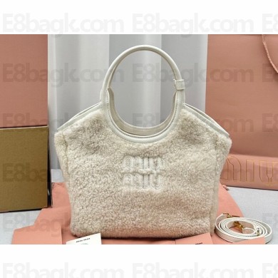 Miu Miu IVY Shearling Small Tote bag 5BG276 White