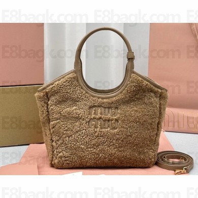 Miu Miu IVY Shearling Small Tote bag 5BG276 Brown