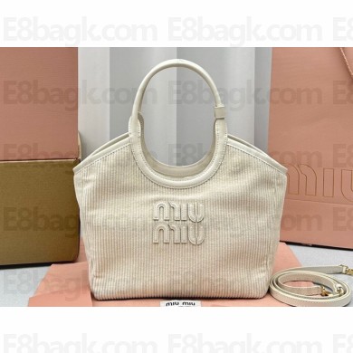 Miu Miu IVY Corduroy Small Tote bag 5BG276 White
