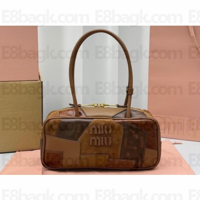 Miu Miu leather patchwork bag 5BB148 Cognac 2024