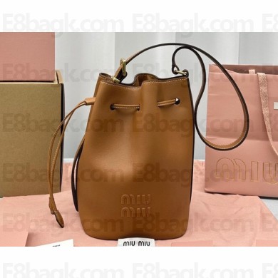 Miu Miu leather Bucket bag 5602 Brown 2024